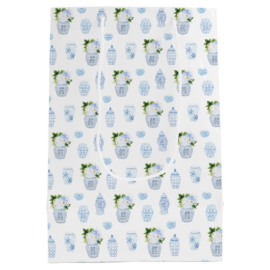 Smart Blue and White Wedding Bridesmaiers Vielen D Mittlere Geschenktüte (Rückseite)