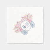 Smart Blue Pink Monogram Chinoiserie Chic Wedding Serviette (Vorderseite)