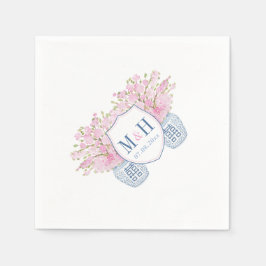 Smart Blue Pink Monogram Chinoiserie Chic Wedding Serviette