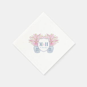 Smart Blue Pink Monogram Chinoiserie Chic Wedding Serviette