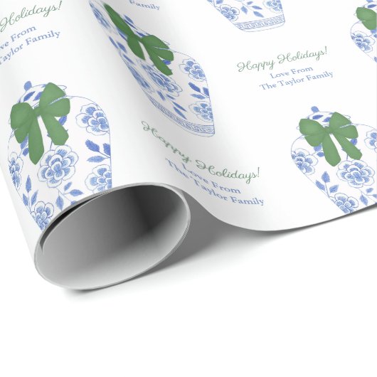 Smart Blue White Jar Green Ribbon Frohe Weihnachte Geschenkpapier (Rolleneckpunkt)