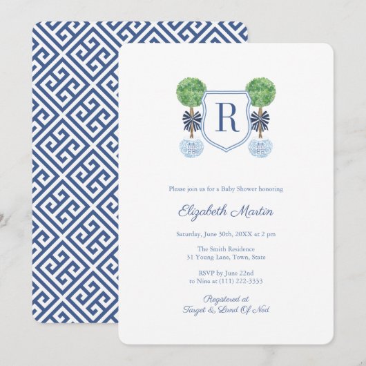 Smart Boxwood Monogram Wappen Boy Baby Shooting Pa Einladung (Vorne/Hinten)