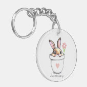 Smart Bunny in Pflanze Pot mit Blume & Herz Schlüsselanhänger (Vorderseite links)