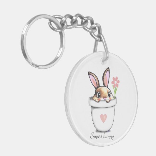 Smart Bunny in Pflanze Pot mit Blume & Herz Schlüsselanhänger (Vorderseite links)