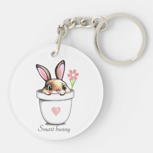 Smart Bunny in Pflanze Pot mit Blume & Herz Schlüsselanhänger (Rückseite)