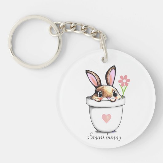 Smart Bunny in Pflanze Pot mit Blume & Herz Schlüsselanhänger (Vorderseite)