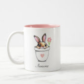 Smart Bunny mit Blume & Herz Zweifarbige Tasse (Links)