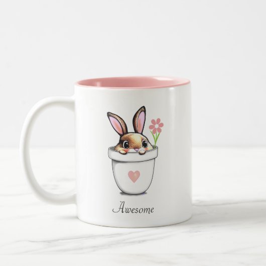 Smart Bunny mit Blume & Herz Zweifarbige Tasse (Links)