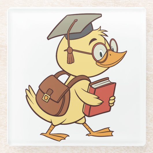 Smart Cartoon Duck Student Abschluss Glasuntersetzer (Vorderseite)