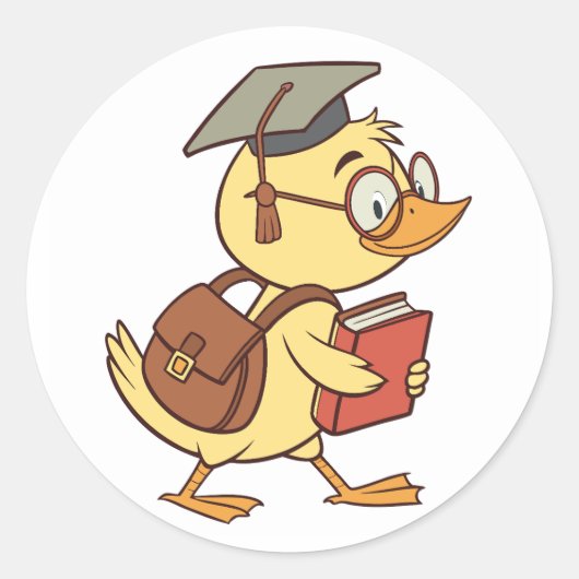 Smart Cartoon Duck Student Abschluss Runder Aufkleber (Vorderseite)