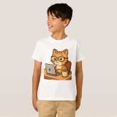 Smart Cat Arbeiten aus Zuhause Illustration T-Shirt (Vorne ganz)