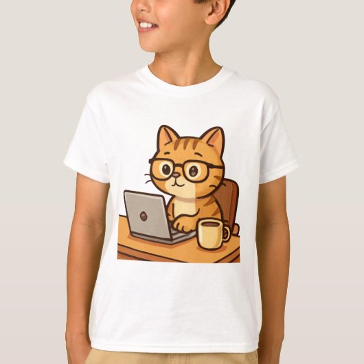 Smart Cat Arbeiten aus Zuhause Illustration T-Shirt (Vorderseite)