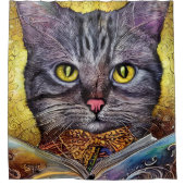 Smart Cat Lesen eines Buches Duschvorhang (Vorderseite)
