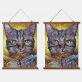 Smart Cat Lesen eines Buches Wandteppich Mit Holzrahmen (Doppelt)
