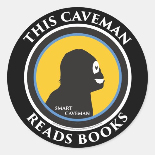 Smart Caveman Stickers: Diese Caveman liest Bücher Runder Aufkleber (Vorderseite)
