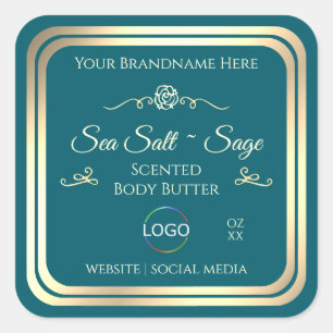 Smart Dark Aquamarin Product Label Gold Frame mit Quadratischer Aufkleber