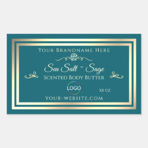 Smart Dark Aquamarin Product Label Gold Frame mit Rechteckiger Aufkleber