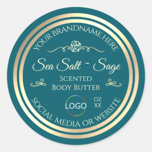 Smart Dark Aquamarin Product Label Gold Frame mit Runder Aufkleber