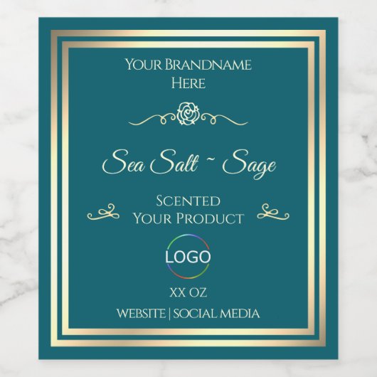 Smart Dark Aquamarin Product Label Gold Frame mit Weinetikett (Einzelnes Label)