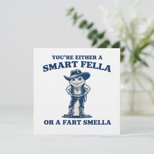 Smart Fella or Fart Smella Retro Frog Meme Funny Einladung (Stehend Vorderseite)