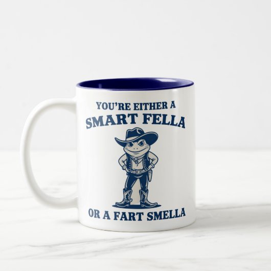 Smart Fella or Fart Smella Retro Frog Meme Funny Zweifarbige Tasse (Links)