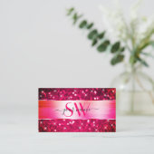 Smart Girly Pink Glitzer Luminous Stars Initials Visitenkarte (Stehend Vorderseite)