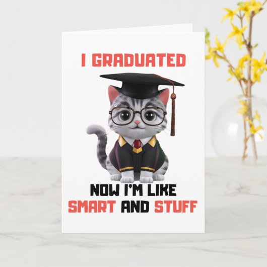 Smart Grad Herzlichen Glückwunsch, Funny Cat Absch Karte (Gelbe Blume)