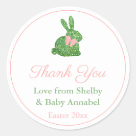 Smart Green and Pink Bunny Baby Dusche Vielen Dank Runder Aufkleber