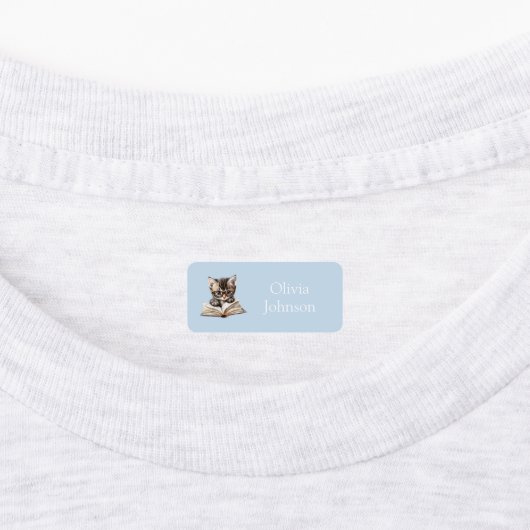 Smart Kitten with Glasses Blue Name Etiketten (Befestigt)