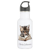 Smart Kitten with Glasses Custom Name Edelstahlflasche (Vorderseite)