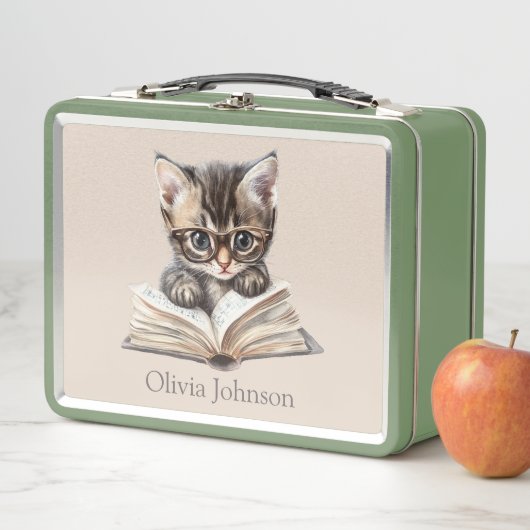 Smart Kitten with Glasses Personalized Metall Brotdose (Beispiel)