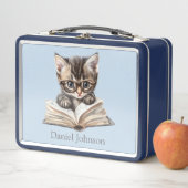 Smart Kitten with Glasses Personalized Metall Brotdose (Beispiel)