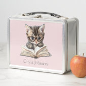Smart Kitten with Glasses Personalized Metall Brotdose (Beispiel)