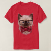 Smart Looking Siamese Cat, Nerd Eyeglass, Bow Kraw T-Shirt (Design vorne)