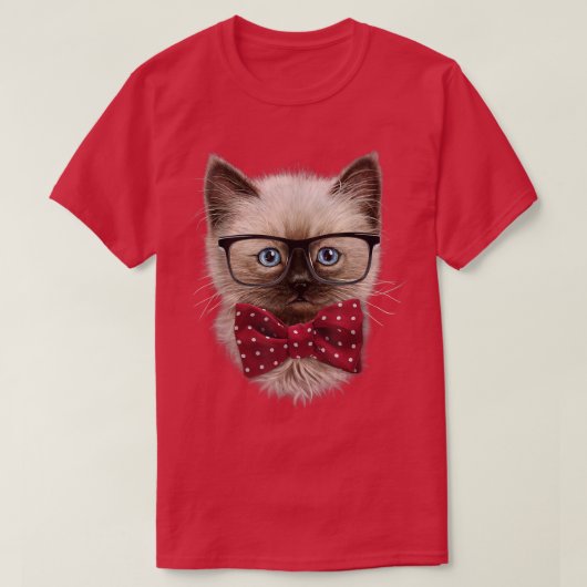 Smart Looking Siamese Cat, Nerd Eyeglass, Bow Kraw T-Shirt (Design vorne)
