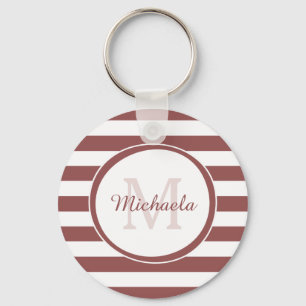 Smart Marsala Red Monogram Even Stripes und Name Schlüsselanhänger