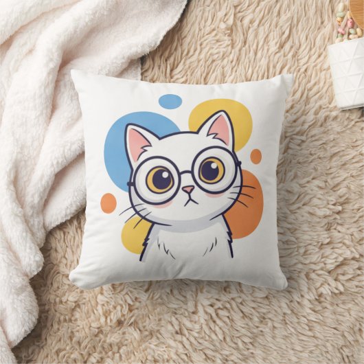 Smart Nerd White Cat Glasses Design Kissen (Decke)