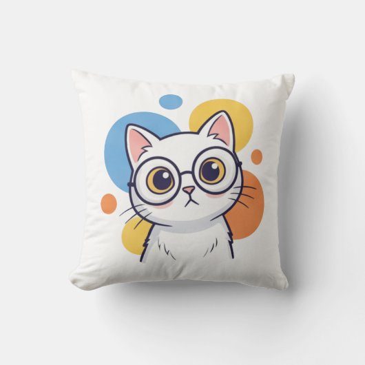 Smart Nerd White Cat Glasses Design Kissen (Vorderseite)