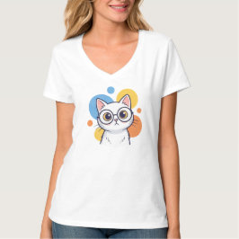 Smart Nerd White Cat Glasses Design T-Shirt