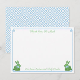 Smart Pale Blue Boxwood Bunny Boy Baby Dusche Dankeskarte