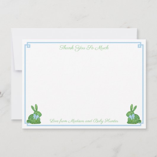 Smart Pale Blue Boxwood Bunny Boy Baby Dusche Dankeskarte (Vorderseite)