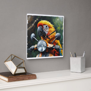 Smart Parrot Quadratische Wanduhr