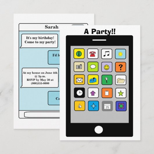 "Smart Phone"-Party Einladungen (Vorne/Hinten)