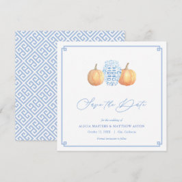 Smart Pumpkins Chinoiserie Blau und Weiß Hochzeit Save The Date