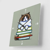 Smart Ragdoll Kitty Books Quadratische Wanduhr (Winkel)