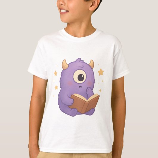 Smart Reading Monster — Purple Book Lover Kids Tee (Vorderseite)