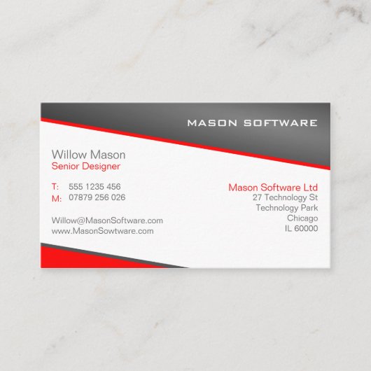 Smart Red and Grau Beruflich Business Card Visitenkarte (Vorderseite)