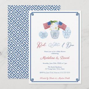 Smart Red White Due Chinoiserie Baby Dusche Party Einladung