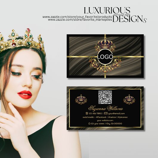 Smart Royal Brown Gold Crown mit Logo QR Code Visitenkarte