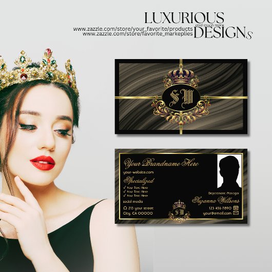Smart Royal Brown Gold Crown mit Monogram Foto Visitenkarte